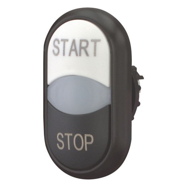 Bouton-poussoir double avec élement del, blanc start/blanc/noir stop (M22S-DDL-WS-GB1/GB0)