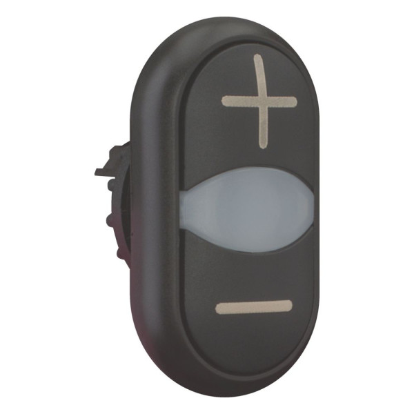 Bouton-poussoir double avec élement del, noir +/blanc/noir - (M22S-DDL-S-X4/X5)