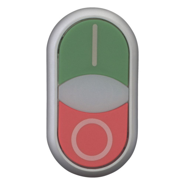 Bouton-poussoir double, +voyant lumineux, plat, vert i, blanc, rouge 0 (M22-DDLF-GR-X1/X0)