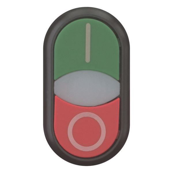 Bouton-poussoir double, +voyant lumineux, plat, vert i, blanc, rouge 0 (M22S-DDLF-GR-X1/X0)