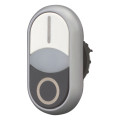 Bouton-poussoir double, +voyant lumineux, plat, blanc i, blanc, noir 0 (M22-DDLF-WS-X1/X0)