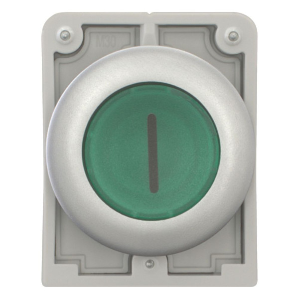 Bouton poussoir lumineux, 30mm, flush, à accroch vert, avec inscription  (M30C-FDRL-G-X1)