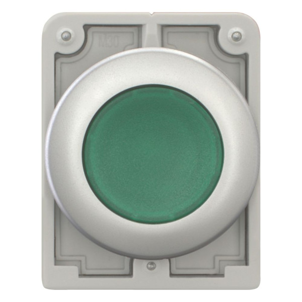 Bouton poussoir lumineux, 30mm, flush, à accroch vert, sans inscription (M30C-FDRL-G)