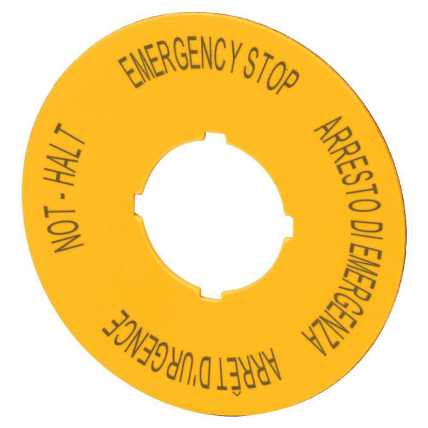 Étiquette, arrêt d'urgence, d=60mm, jaune, de, en, fr, it (M22-XBK11)