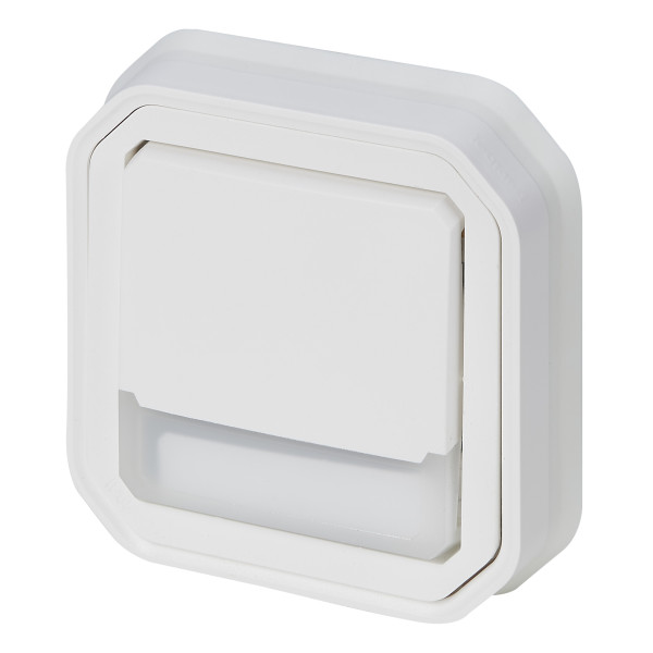 Plexo poussoir inverseur lumineux porte etiquette - blanc - encastre