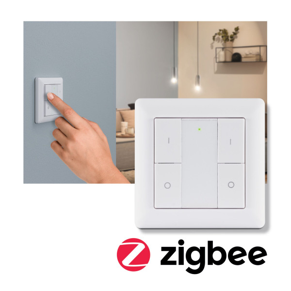 Commutateur mural zigbee on/off/gradable x2 bascule type batt. cr2025 blanc/syn