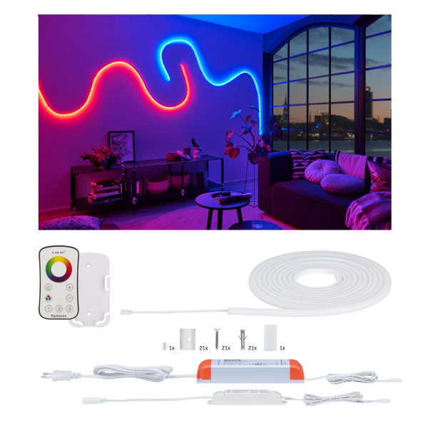 Kit de base ruban maxled flow 5m rgb contr radio 2,4 ghz _w 230/24v _va blanc