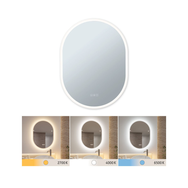 Miroir mirra oval ip44 led whiteswitch 22w 600x800mm blanc 230v metal/ac