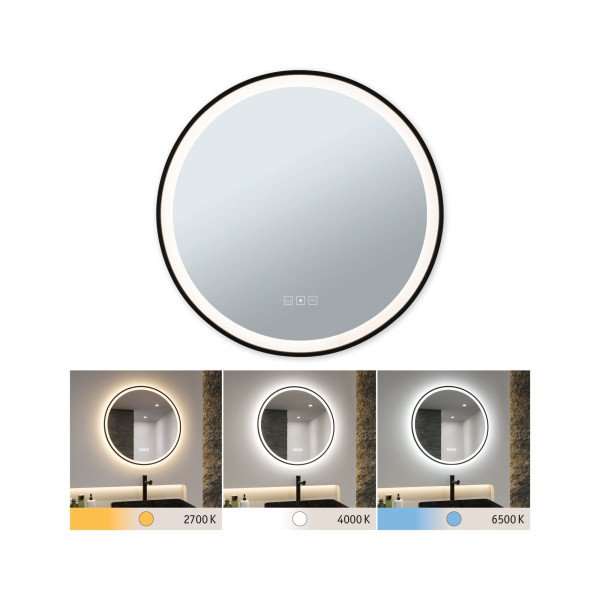 Miroir mirra rond avec cadre ip44 led wswitch 21w 600mm noir 230v metal/ac