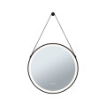 Miroir mirra rond avec carde et sangle ip44 led wswitch 21w 600mm noir metal/ac