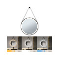 Miroir mirra rond avec carde et sangle ip44 led wswitch 21w 600mm noir metal/ac