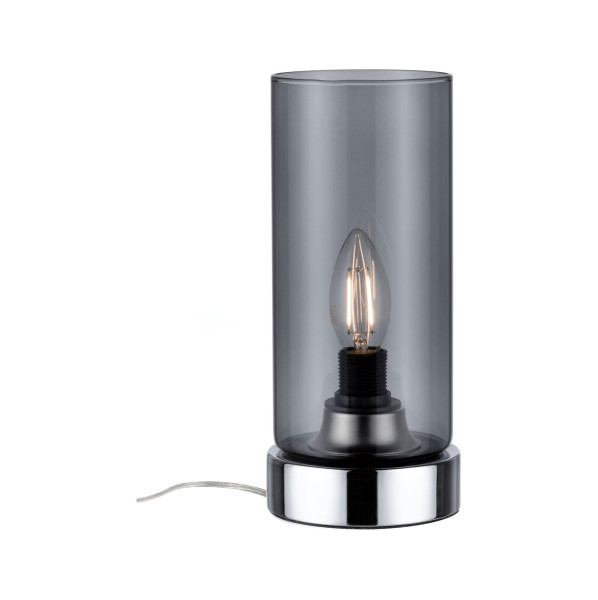 Lampe à poser pinja max,1x20w e14 chr/verre fumé br 230v métal/verre