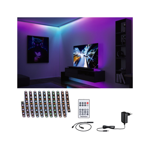 Kit strip led dynamic 3m rainbow rgb ip20 ?w 12v cc noir métal