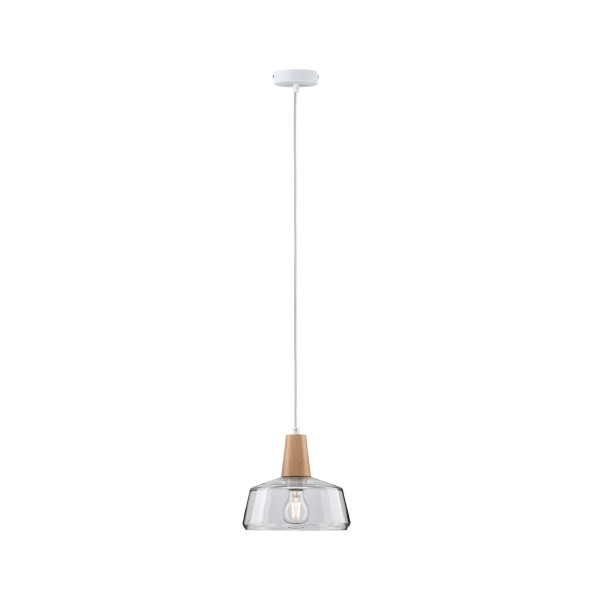 Suspension yva max1x20w e27 clair/bois 230v verre/bois