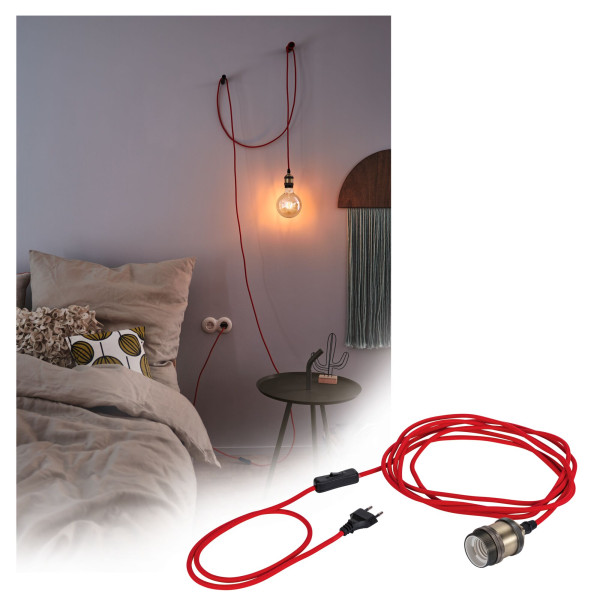 Eldar suspension avec prise max 1x20w e27 rouge/bruni 230v metal