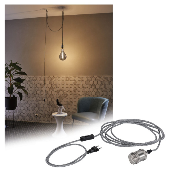 Eldar suspension avec prise max 1x20w e27 gris/nickel 230v metal