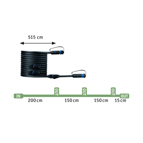 Paulmann outdoor plug & shine cable ip68 5m 1in-4out 2x1.5qmm noir c - 94596