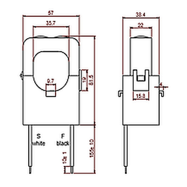 Ti ouvr clip 200/5a, ecs36, cl 1, 2.5va, diam.36 mm, longueur fil : 1 mètre