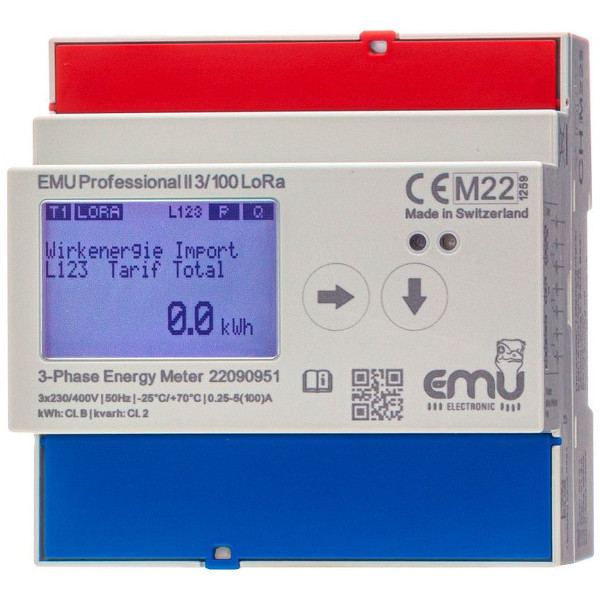 Compteur électrique modulaire - triphasé/tétra 100 a - mid - lora - emu professi