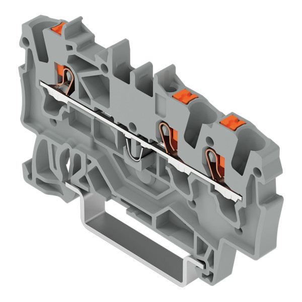 Borne de passage pour 3 conducteurs avec poussoir 1,5mm², gris