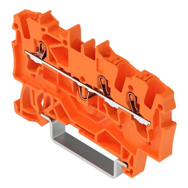 Borne de passage pour 3 conducteurs avec poussoir 1,5mm², orange