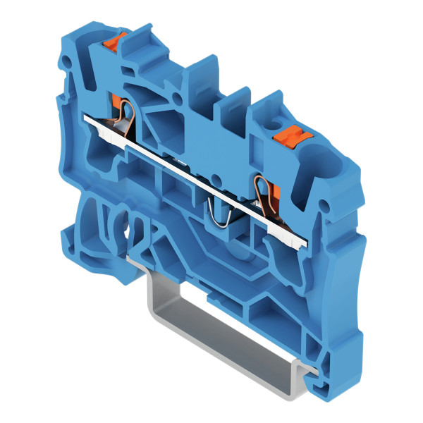 Borne de passage pour 2 conducteurs avec poussoir 2,5mm², bleu