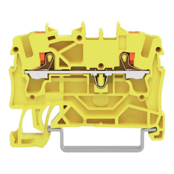 Borne de passage pour 2 conducteurs avec poussoir 2,5mm², jaune