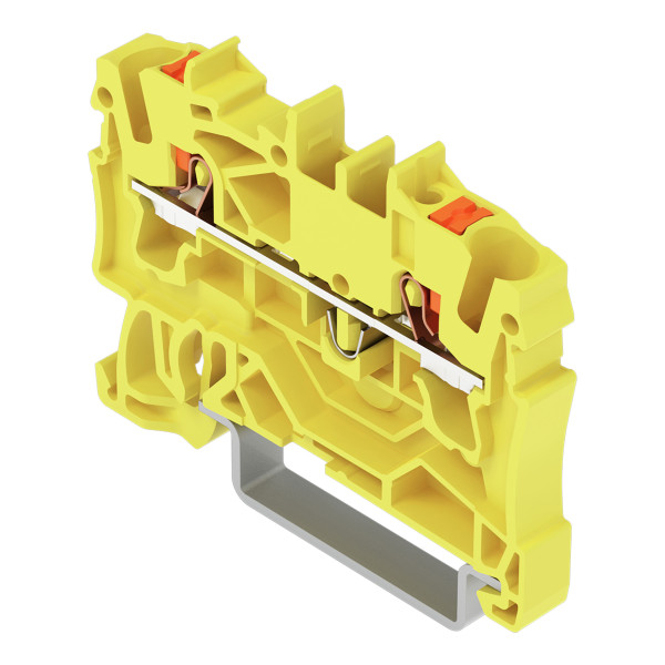 Borne de passage pour 2 conducteurs avec poussoir 2,5mm², jaune