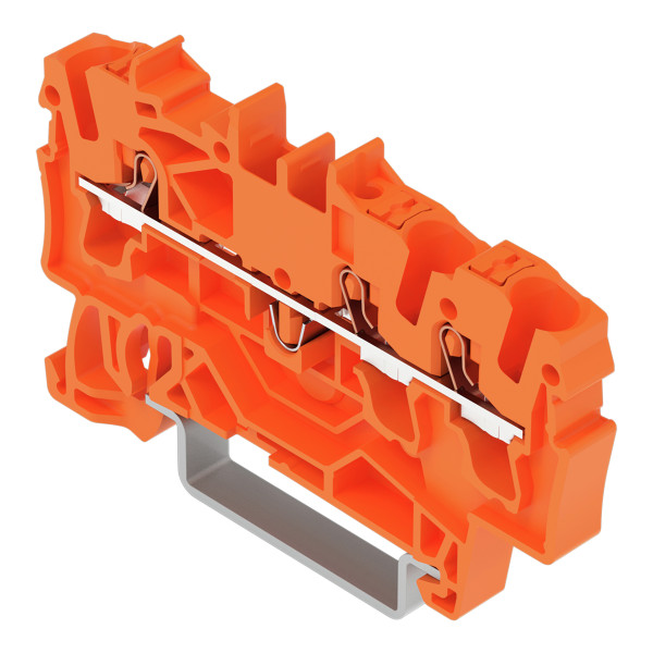 Borne de passage pour 3 conducteurs avec poussoir 2,5mm², orange