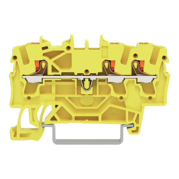 Borne de passage pour 3 conducteurs avec poussoir 2,5mm², jaune