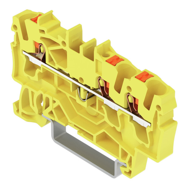 Borne de passage pour 3 conducteurs avec poussoir 2,5mm², jaune