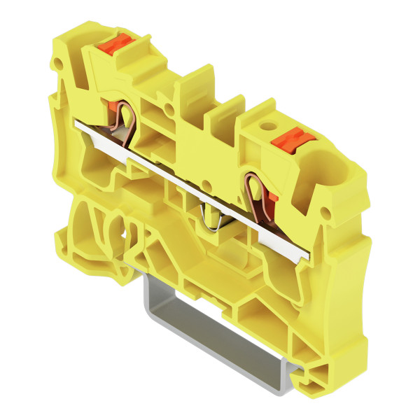 Borne de passage pour 2 conducteurs avec poussoir 4mm², jaune