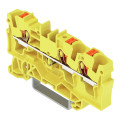 Borne de passage pour 3 conducteurs avec poussoir 4mm², jaune