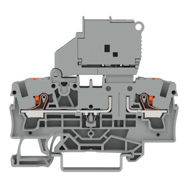 Borne à fusible pour 2 conducteurs avec porte-fusible pivotant; gris