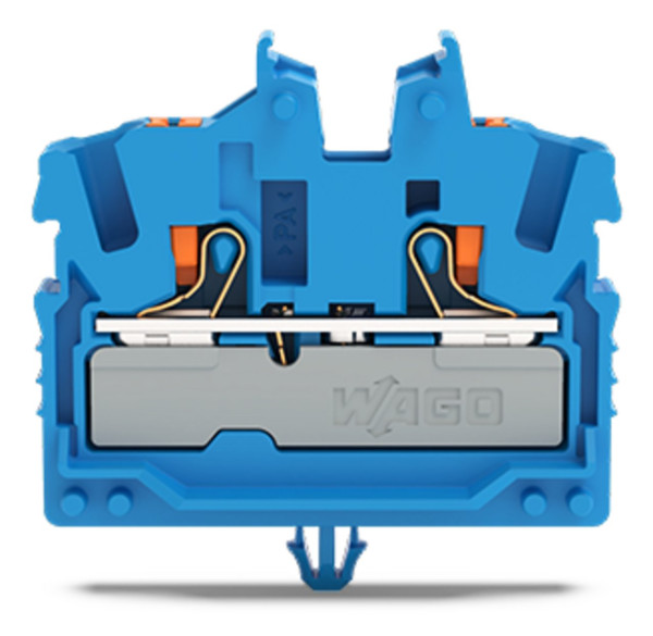 Mini-borne de passage pour 2 conduct avec poussoir 2,5mm², bleu