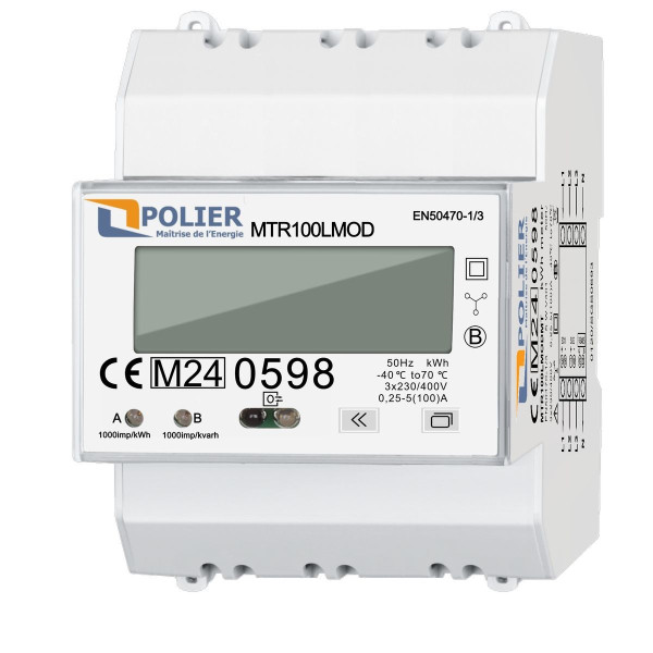 Compteur électrique modulaire Polier tétrapolaire 100 A certifié MID