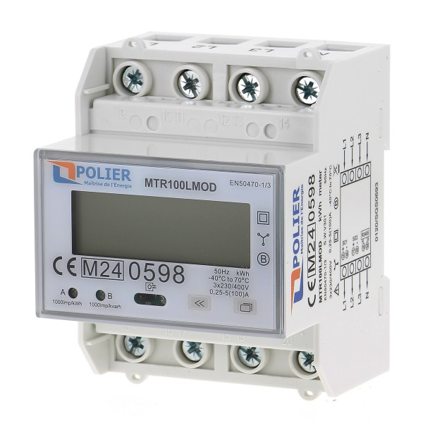 Compteur électrique modulaire Polier tétrapolaire 100 A certifié MID