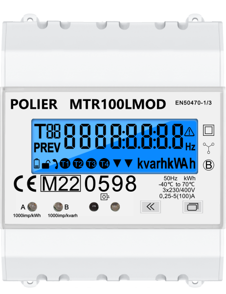 Compteur électrique modulaire Polier tétrapolaire 100 A certifié MID