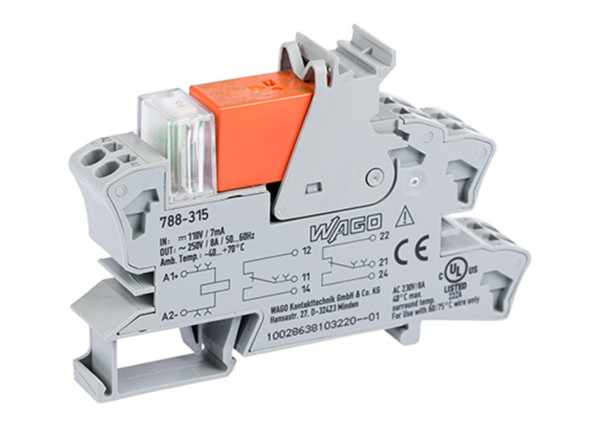 Embase avec relais h 15 mm 110 v dc - 2 rt - 2x8 a