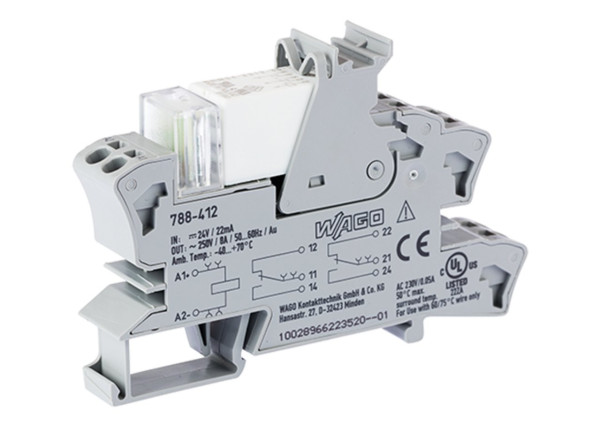 Embase avec relais h 15 mm 24 v dc - 2 rt - contacts dorés