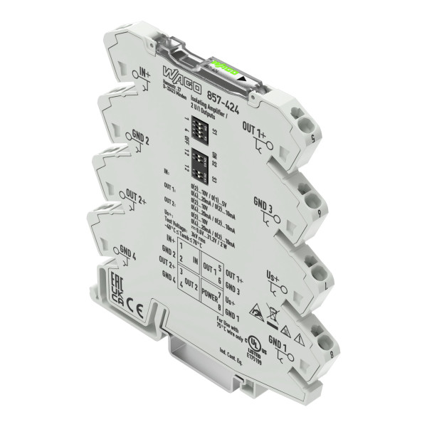 Doubleur de signal - 2 sorties en courant configurables 0(4)-20 ma ou 0-10v