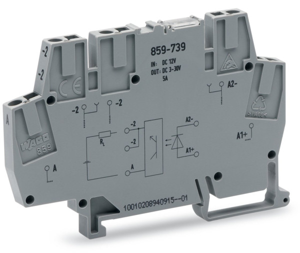 Borne avec optocoupleur 12 v dc / 3..30 v dc - 5 a - 100 hz - 2 fils