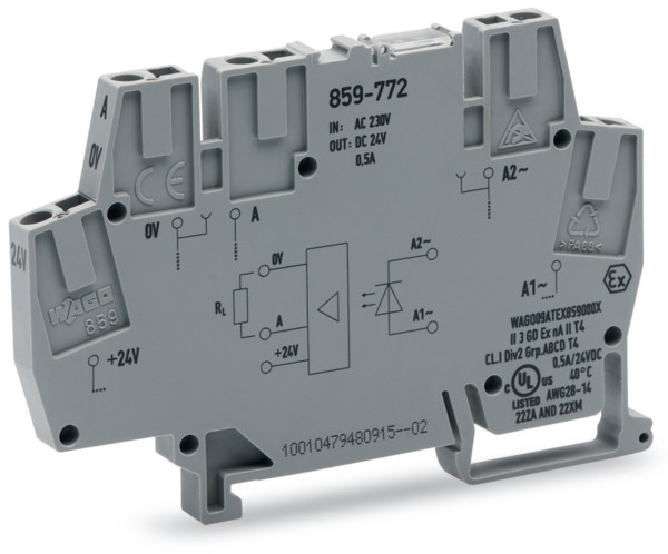 Borne avec optocoupleur 230 v ac / 24 v dc - 500 ma - 3 fils