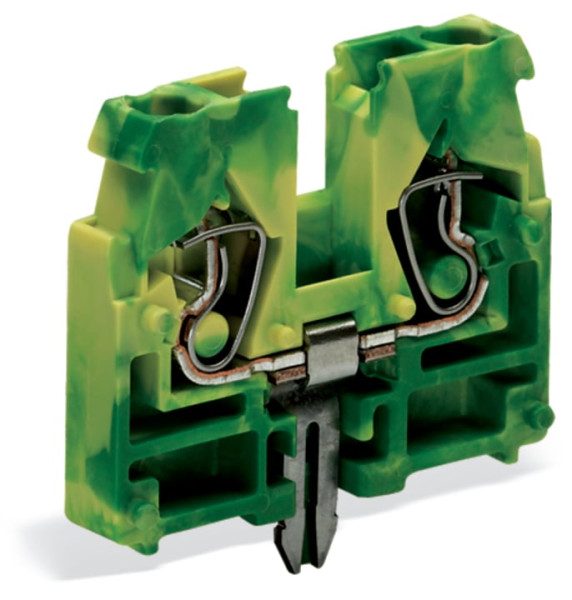 Borne centrale sans pied de fixation, 2c, vert-jaune cage clamp compact, non pon