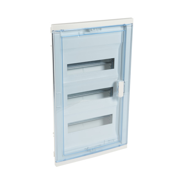 Coffret encastré - porte isolante galbée - 3 rangée - 36+6 mod - transp