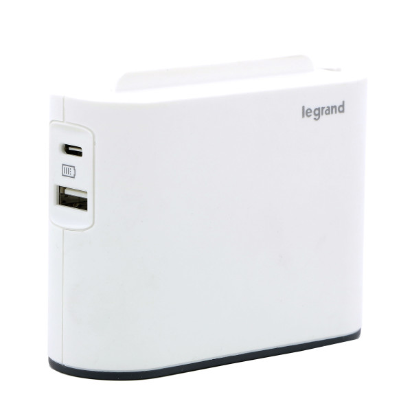 Legrand - Fiche multiprise extra-plate 6A avec 2 prises 2P + USB Type-A + Type-C et support smartphone - blanc et gris foncé