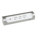 Legrand - Rallonge multiprise d'angle 16A 230V 3x 2 Pôles + Terre Surface et USB Type-A + Type-C à câbler - blanc et alu