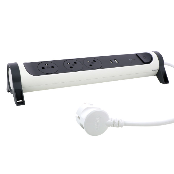 Legrand - multiprise fb 3x2p+t premium parafoudre usb a+c 1.5m 1mm2 blanc/noir