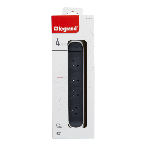 Legrand - Rallonge multiprise rotatif avec 4 prises de courant Surface et interrupteur avec cordon 1,5m - blanc et gris foncé