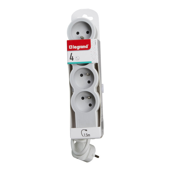 Legrand - Rallonge multiprise extra-plate avec 4 prises de courant avec terre avec cordon 1,5m - blanc et gris clair